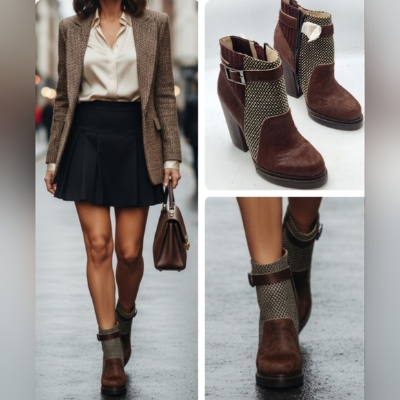 Custo Barcelona Pony-Style Calfskin Ankle Boots In Brown and Grey Size 38 - Picture 1 of 16